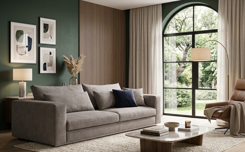 Moderni pilka/taupe sofa 200 cm | Svetainės sofos internetu