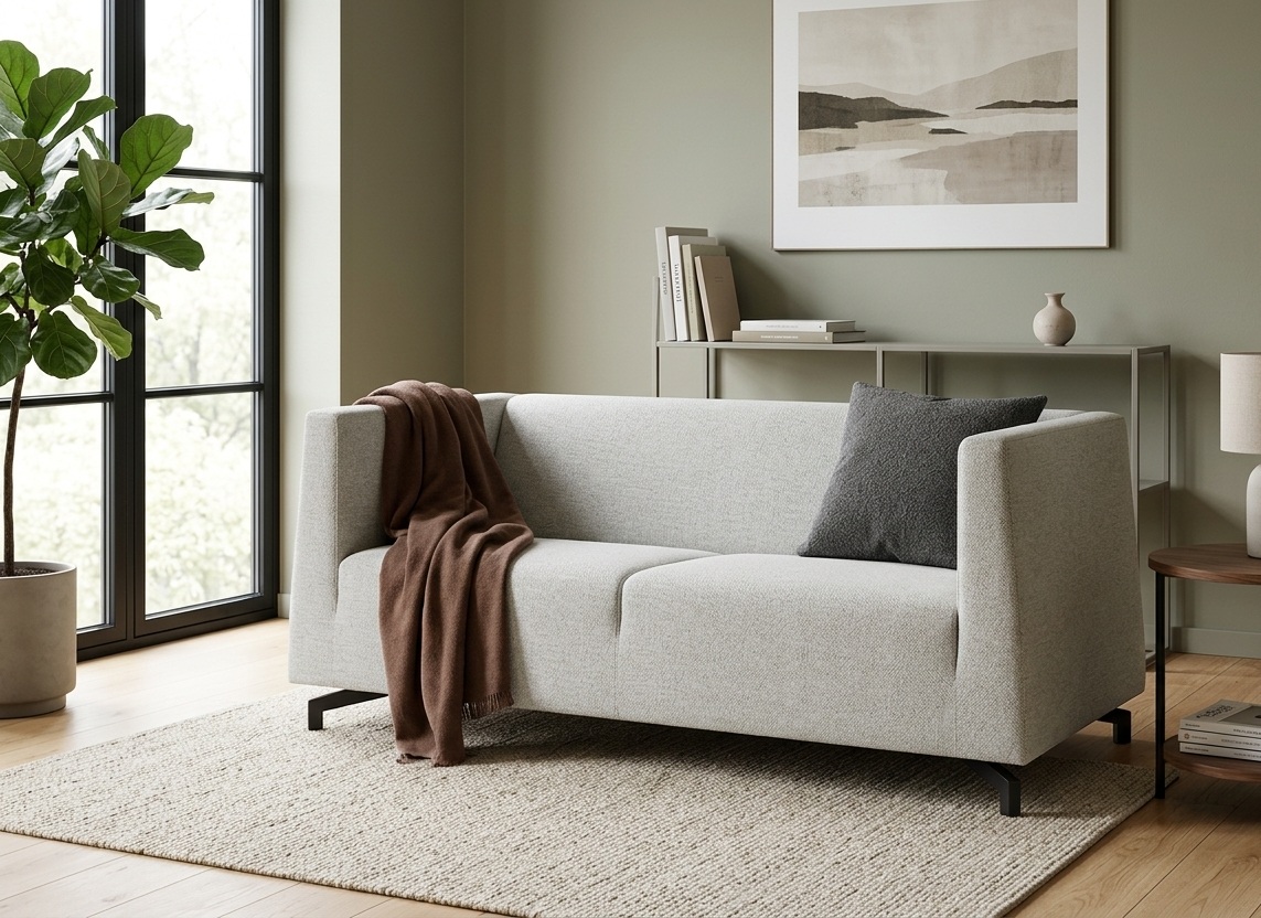 Pilka sofa svetainėje
